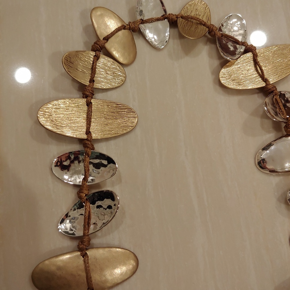 35" Hammered gold and silver statement necklace